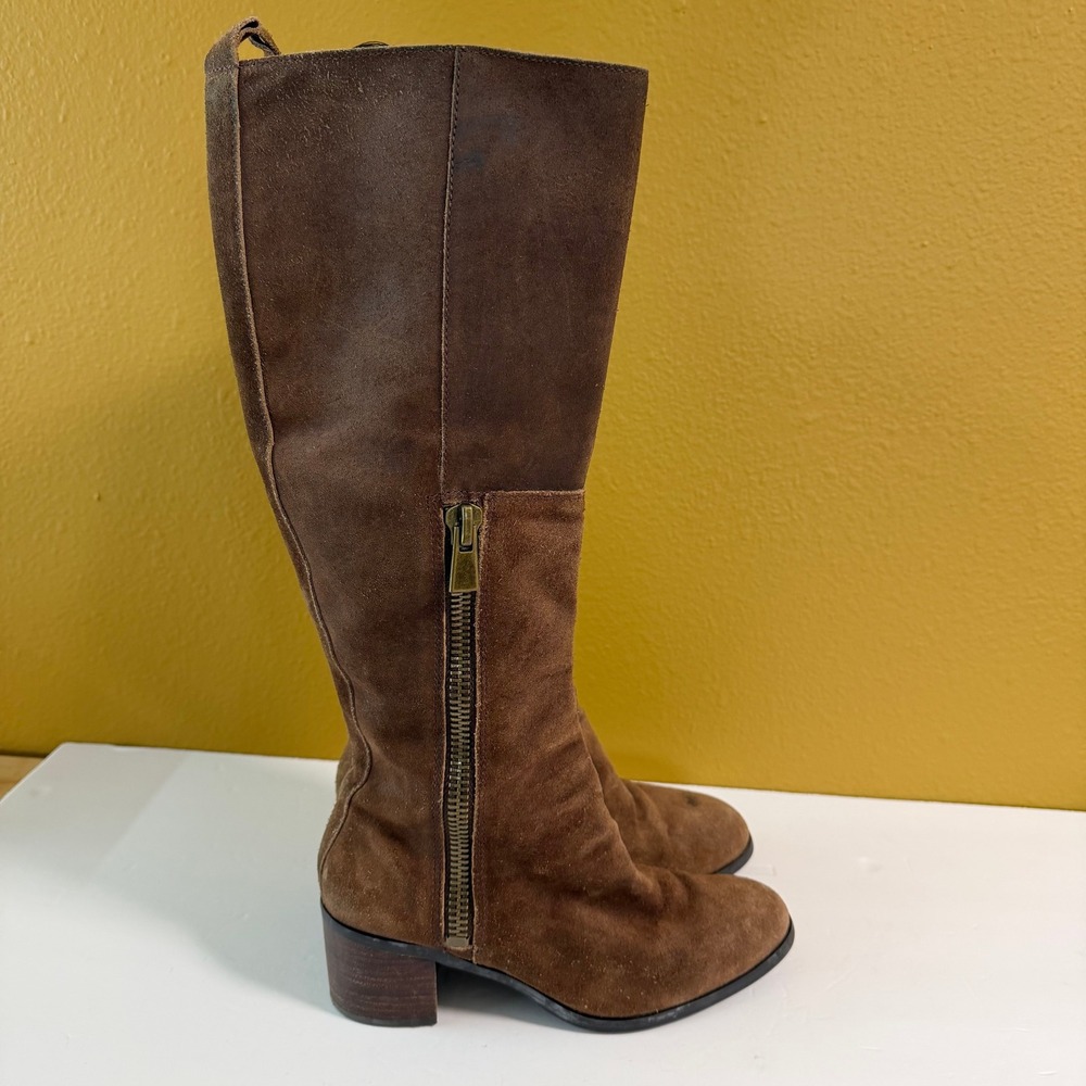 Nine West Brown Suede Knee High Boots 7.5 Boho Riding Tall Block Heel Nwolette - Picture 4 of 10